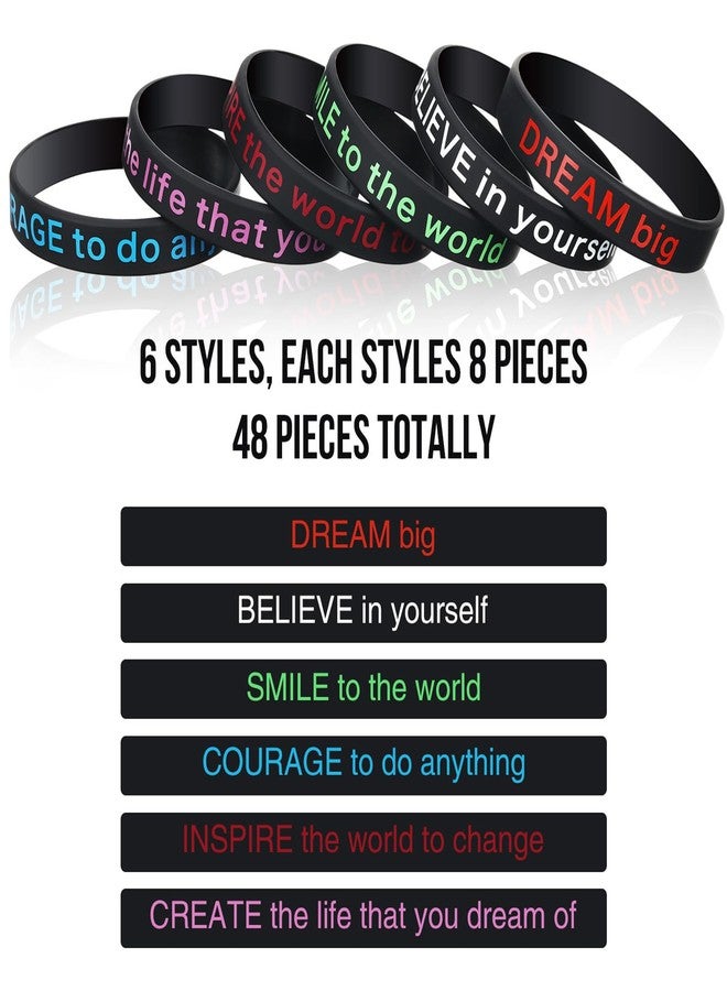 بيبتو مجموعة BBTO من 48 قطعة من الأساور المطاطية المزينة باقتباسات تحفيزية، أساور معصم سيليكونية ملهمة قابلة للتمدد للرجال والنساء، هدايا تذكارية لحفلات المكتب بمناسبة شهر التاريخ الأسود (أسود) - Image 2